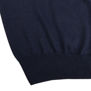Mauro Ottaviani Dark Blue 16 Gauge Merino Wool Polo Shirt Edge