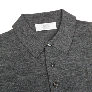 Mauro Ottaviani Grey Melange 16 Gauge Merino Wool Polo Shirt Collar