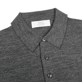 Mauro Ottaviani Grey Melange 16 Gauge Merino Wool Polo Shirt Collar