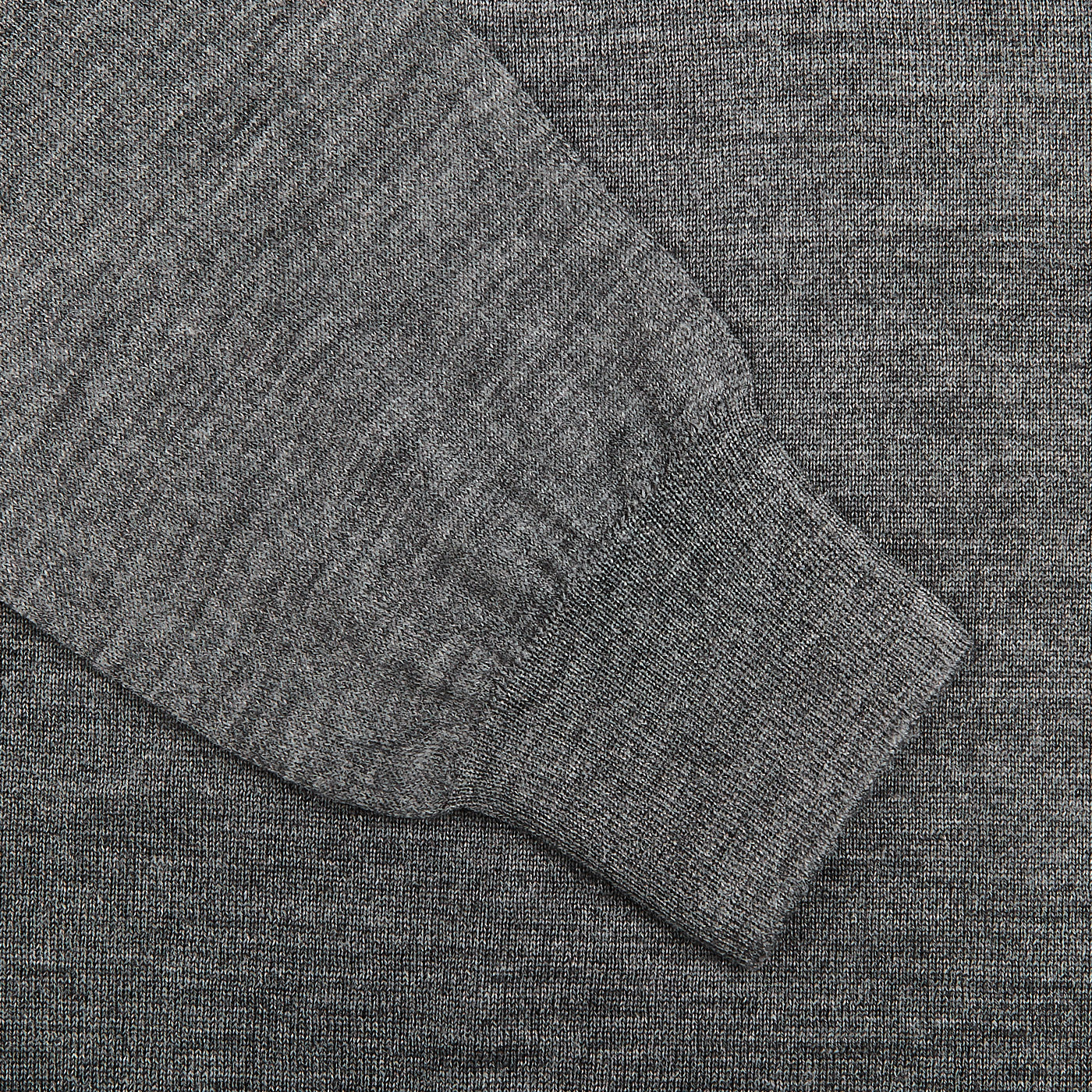 Mauro Ottaviani Grey Melange 16 Gauge Merino Wool Polo Shirt Cuff