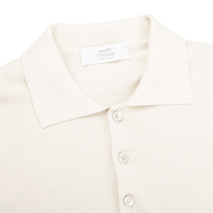 Mauro Ottaviani Light Beige Supima Cotton LS Polo Shirt Collar