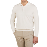 Mauro Ottaviani Light Beige Supima Cotton LS Polo Shirt Front1