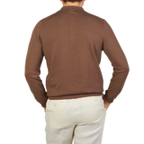 Mauro Ottaviani Light Brown Supima Cotton LS Polo Shirt Back