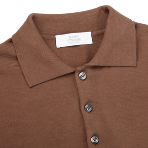 Mauro Ottaviani Light Brown Supima Cotton LS Polo Shirt Collar