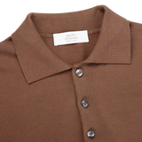 Mauro Ottaviani Light Brown Supima Cotton LS Polo Shirt Collar