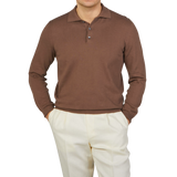 Mauro Ottaviani Light Brown Supima Cotton LS Polo Shirt Front1