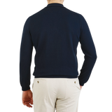 Mauro Ottaviani Navy Blue Cotton Long Sleeve Polo Shirt Back