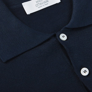 Mauro Ottaviani Navy Blue Cotton Long Sleeve Polo Shirt Brim