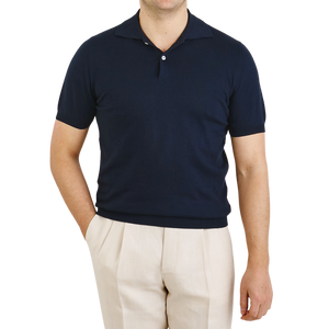 Mauro Ottaviani Navy Blue Cotton Polo Shirt Front
