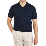 Mauro Ottaviani Navy Blue Cotton Polo Shirt Front