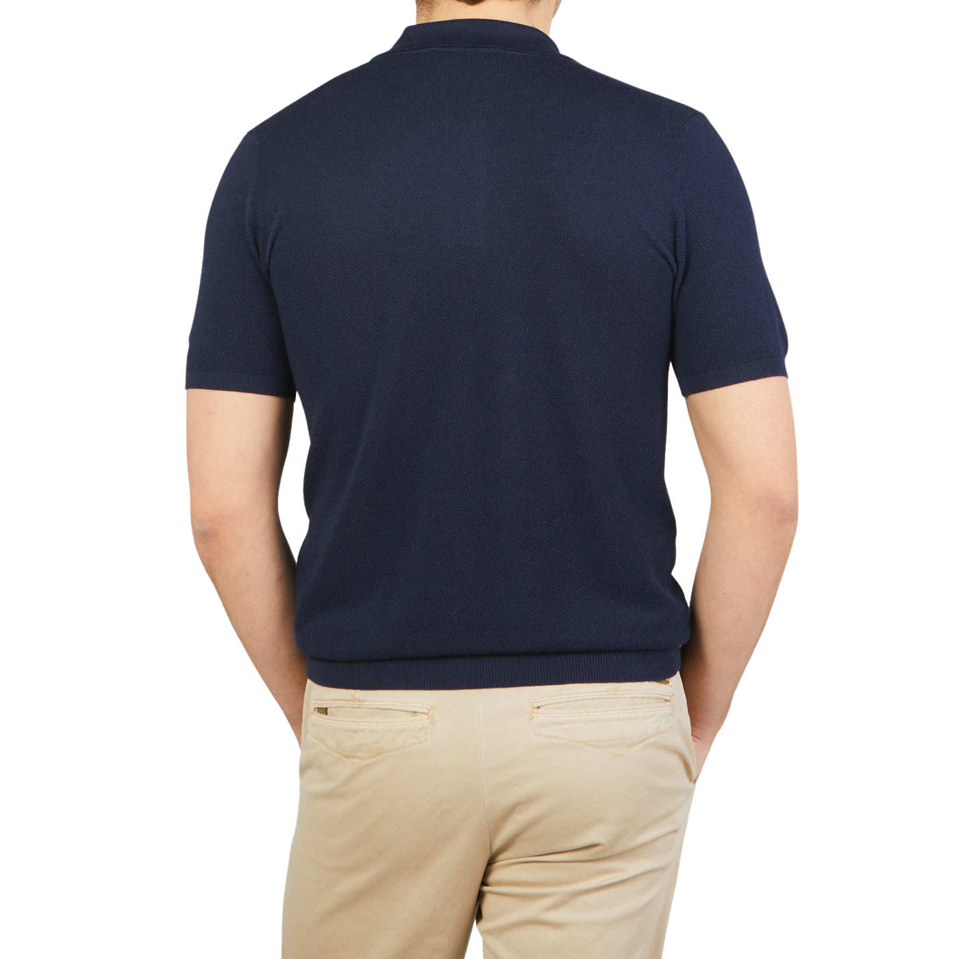 Mauro Ottaviani Navy Blue Cotton Silk Polo Shirt Back
