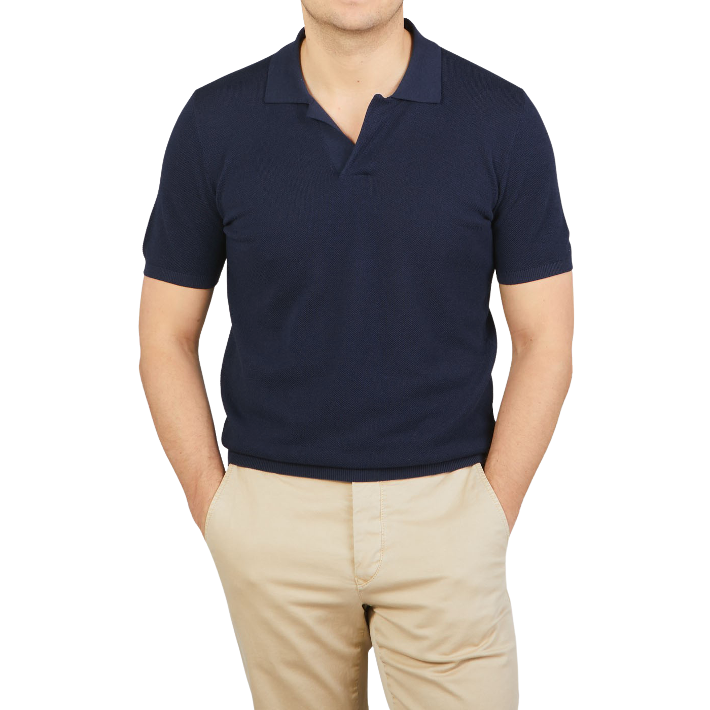 Mauro Ottaviani Navy Blue Cotton Silk Polo Shirt Front
