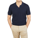 Mauro Ottaviani Navy Blue Cotton Silk Polo Shirt Front