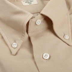 Mazzarelli Beige Cotton Corduroy BD Slim Shirt Closed