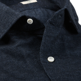 Mazzarelli Blue Melange Brushed Cotton Slim Shirt Open