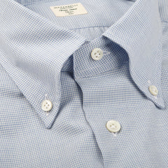 Mazzarelli Blue Puppytooth Organic Cotton BD Slim Shirt Closed