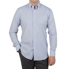 Mazzarelli Blue Puppytooth Organic Cotton BD Slim Shirt Front