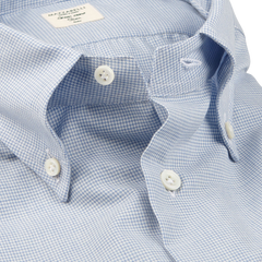 Mazzarelli Blue Puppytooth Organic Cotton BD Slim Shirt Open