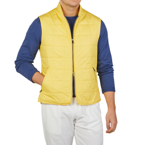 Mazzarelli Bright Yellow Quilted Nylon Gilet Front