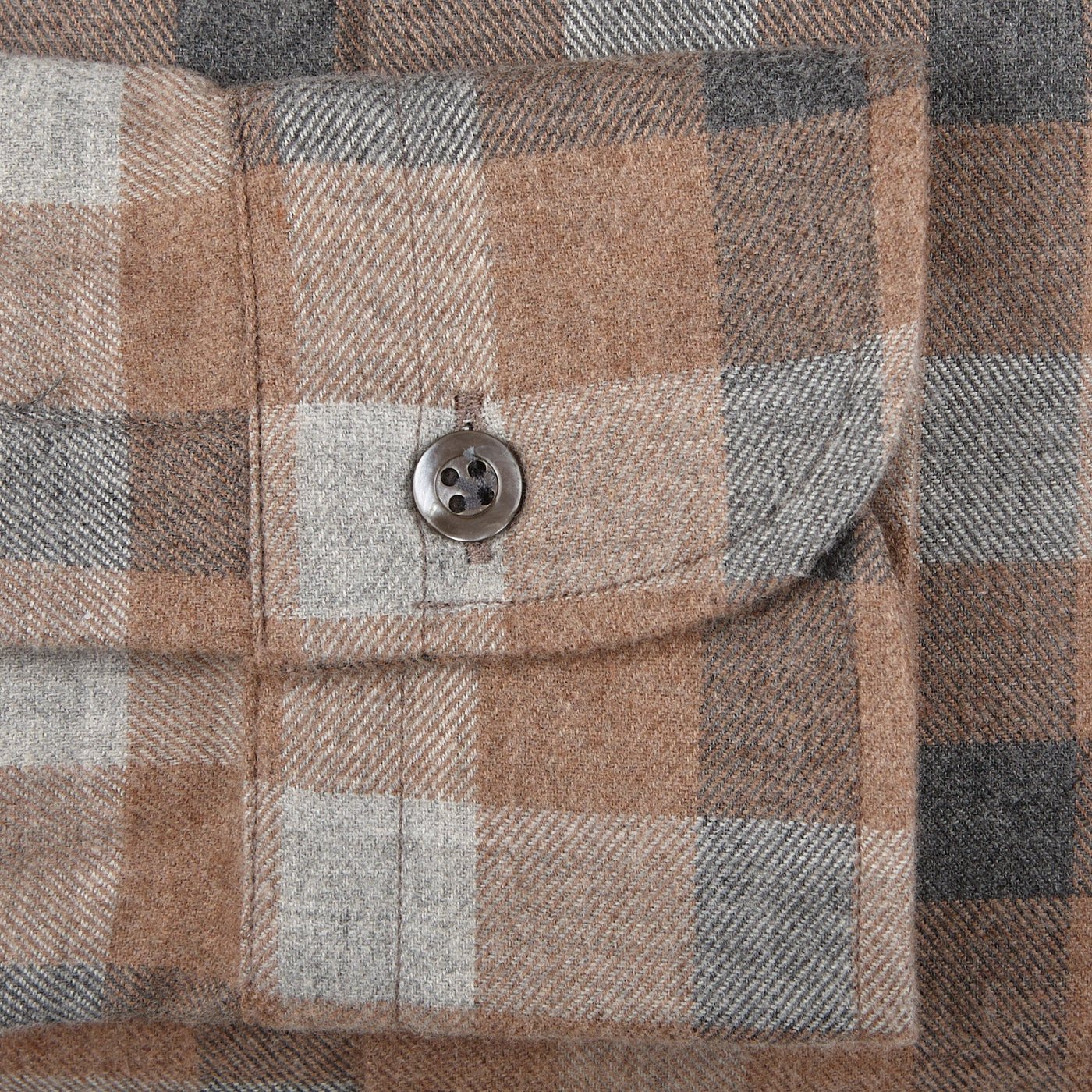 Mazzarelli Brown Checked Brushed Cotton BD Regular Shirt Cuff