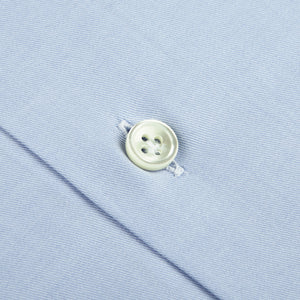 Mazzarelli Light Blue Cotton Twill Cut Away Slim Shirt Button