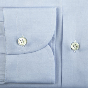 Mazzarelli Light Blue Cotton Twill Cut Away Slim Shirt Cuff