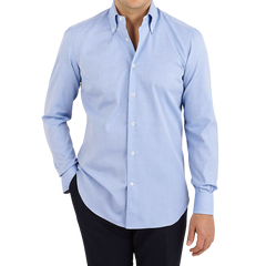 Mazzarelli Light Blue Royal Oxford BD Regular Shirt Front