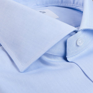 Mazzarelli Light Blue Slim Cutaway Herringbone Shirt Collar