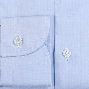 Mazzarelli Light Blue Slim Cutaway Herringbone Shirt Cuff