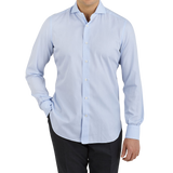 Mazzarelli Light Blue Slim Cutaway Herringbone Shirt Front
