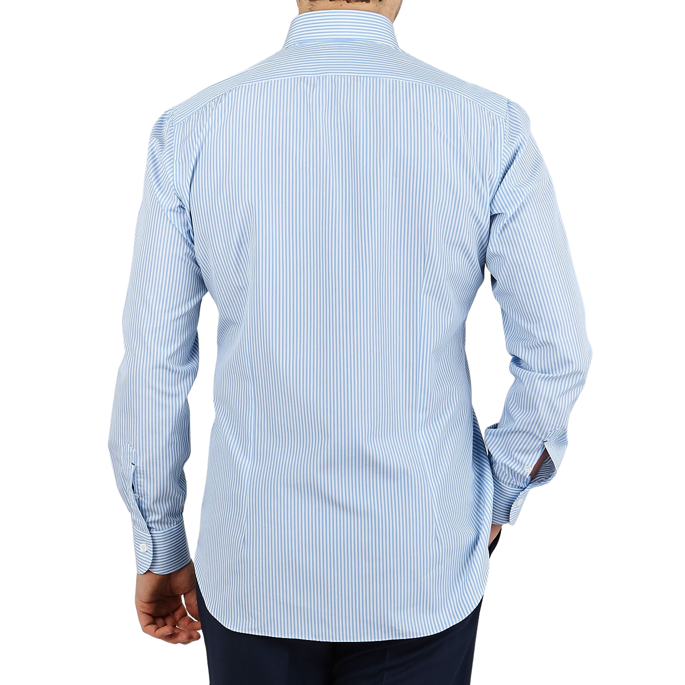 Mazzarelli Light Blue Striped Regular Fit Cotton Shirt Back