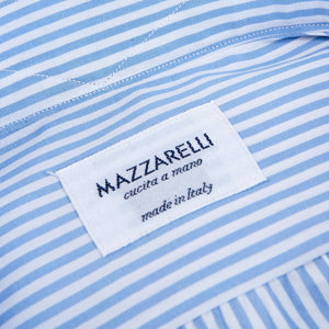 Mazzarelli Light Blue Striped Regular Fit Cotton Shirt Tag