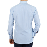 Mazzarelli Light Blue White Striped Slim Cotton Shirt Back