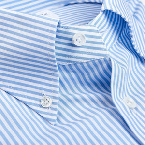 Mazzarelli Light Blue White Striped Slim Cotton Shirt Brim