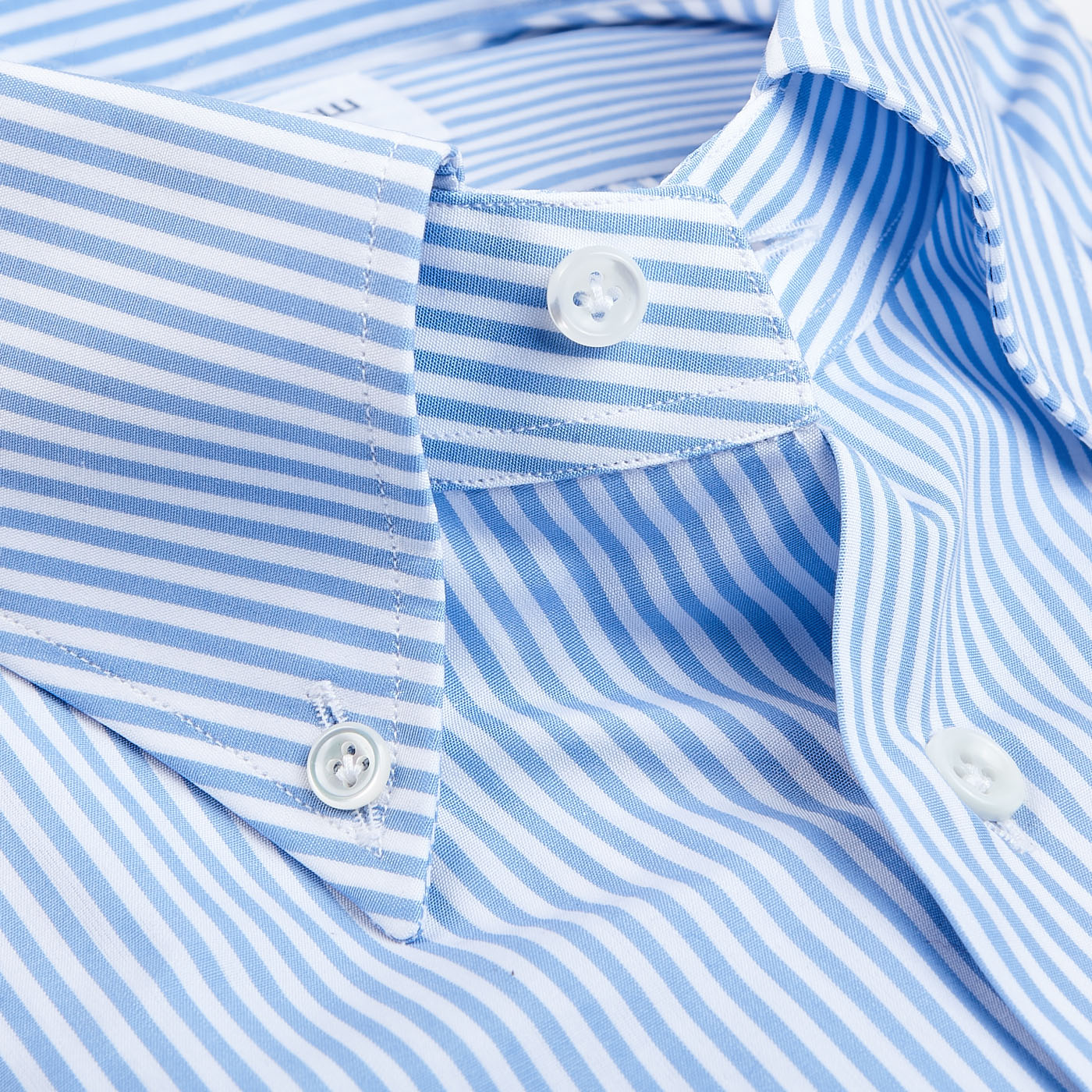 Mazzarelli Light Blue White Striped Slim Cotton Shirt Brim