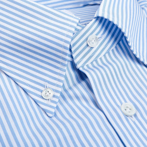 Mazzarelli Light Blue White Striped Slim Cotton Shirt Collar