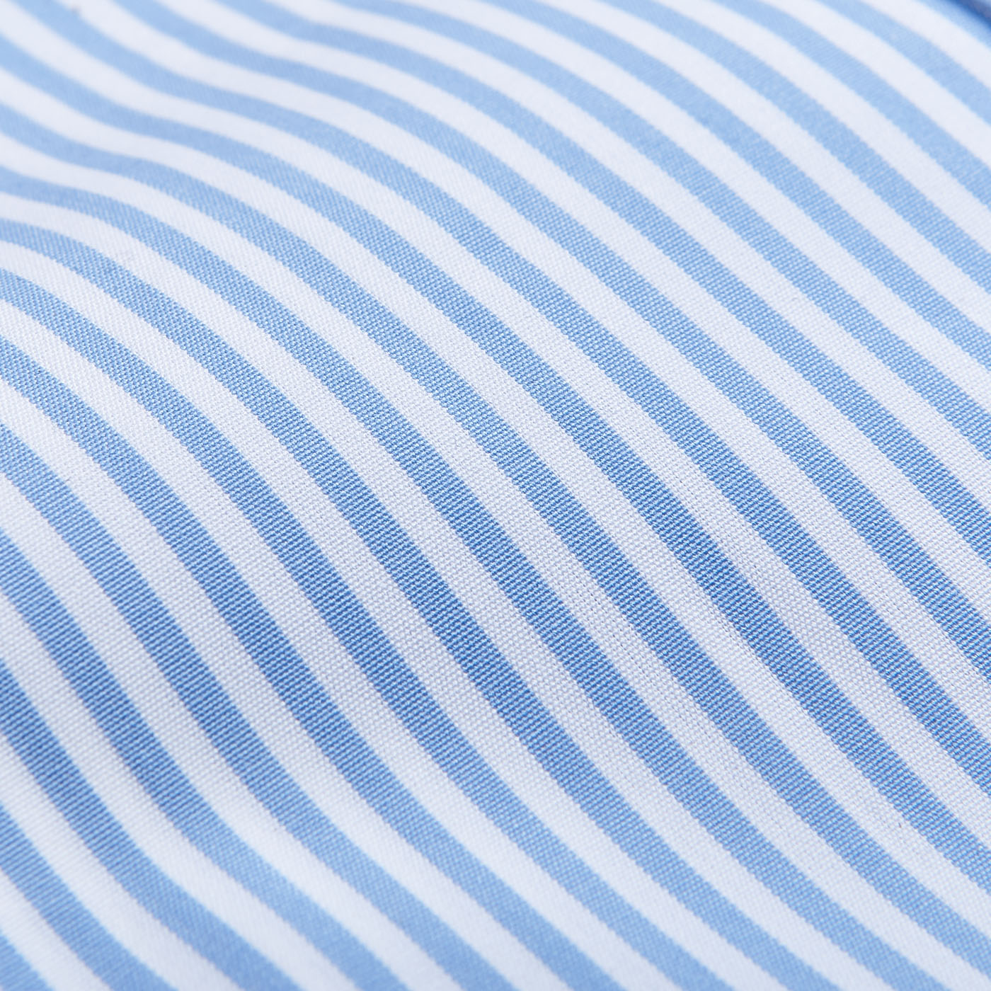 Mazzarelli Light Blue White Striped Slim Cotton Shirt Fabric