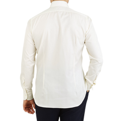 Mazzarelli Off White Cotton Twill BD Regular Shirt Back kopiera