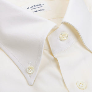 Mazzarelli Off White Cotton Twill BD Regular Shirt Collar kopiera