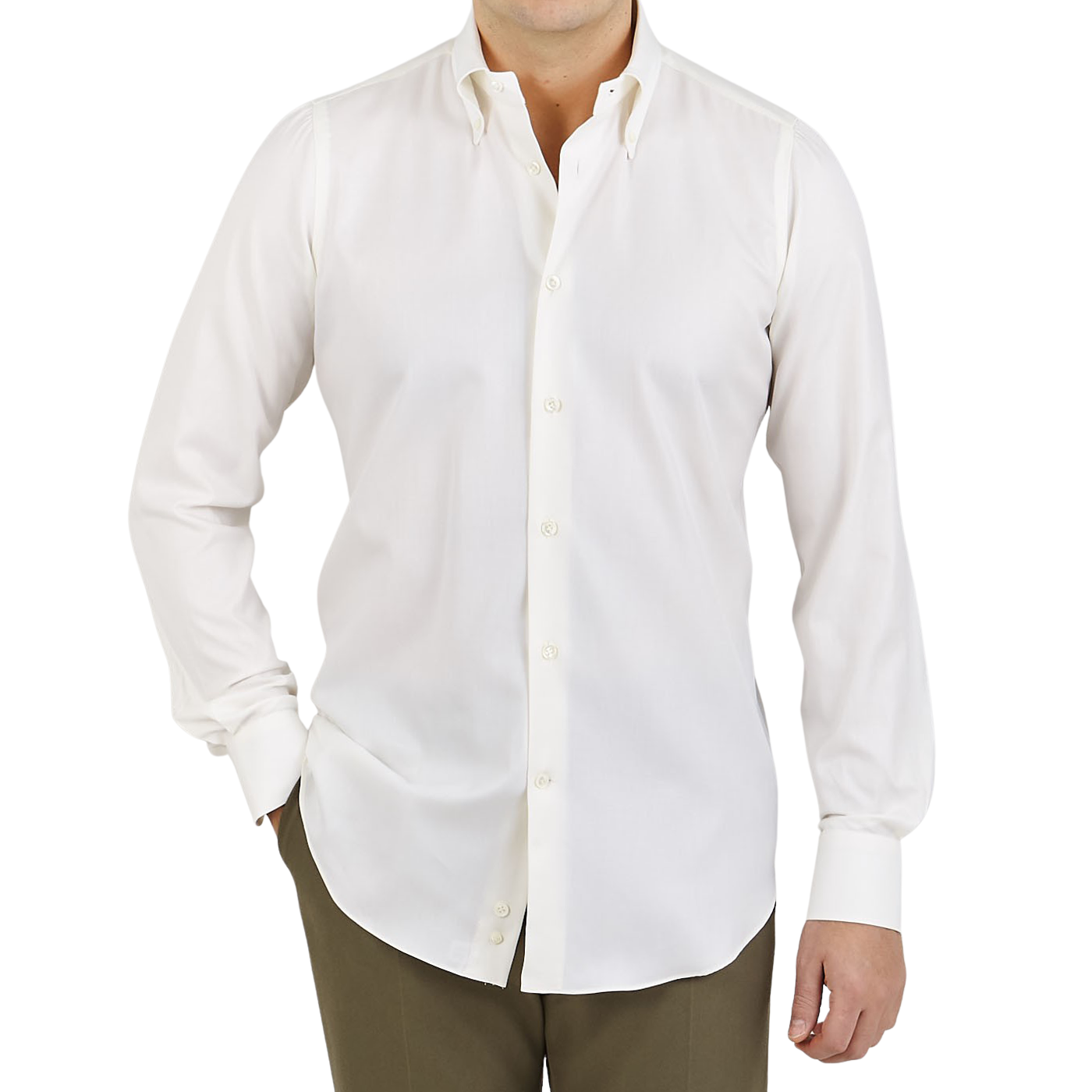 Mazzarelli Off White Cotton Twill BD Slim Shirt Front
