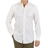 Mazzarelli Off White Cotton Twill BD Slim Shirt Front