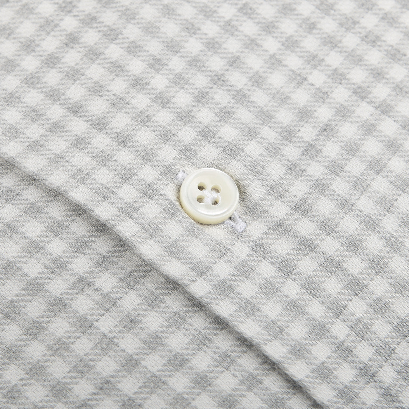 Mazzarelli White Checked Cotton Cashmere BD Slim Shirt Button