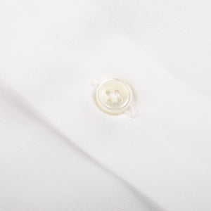 Mazzarelli White Cotton Twill Cut Away Slim Shirt Button