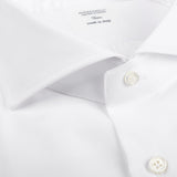 Mazzarelli White Cotton Twill Cut Away Slim Shirt Closed
