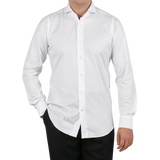 Mazzarelli White Cotton Twill Cut Away Slim Shirt Front1