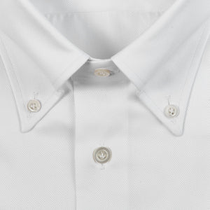 Mazzarelli White Royal Oxford Button Down Slim Shirt Fabric