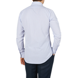 Mazzarelli White Vintage Striped Cotton BD Slim Shirt Back