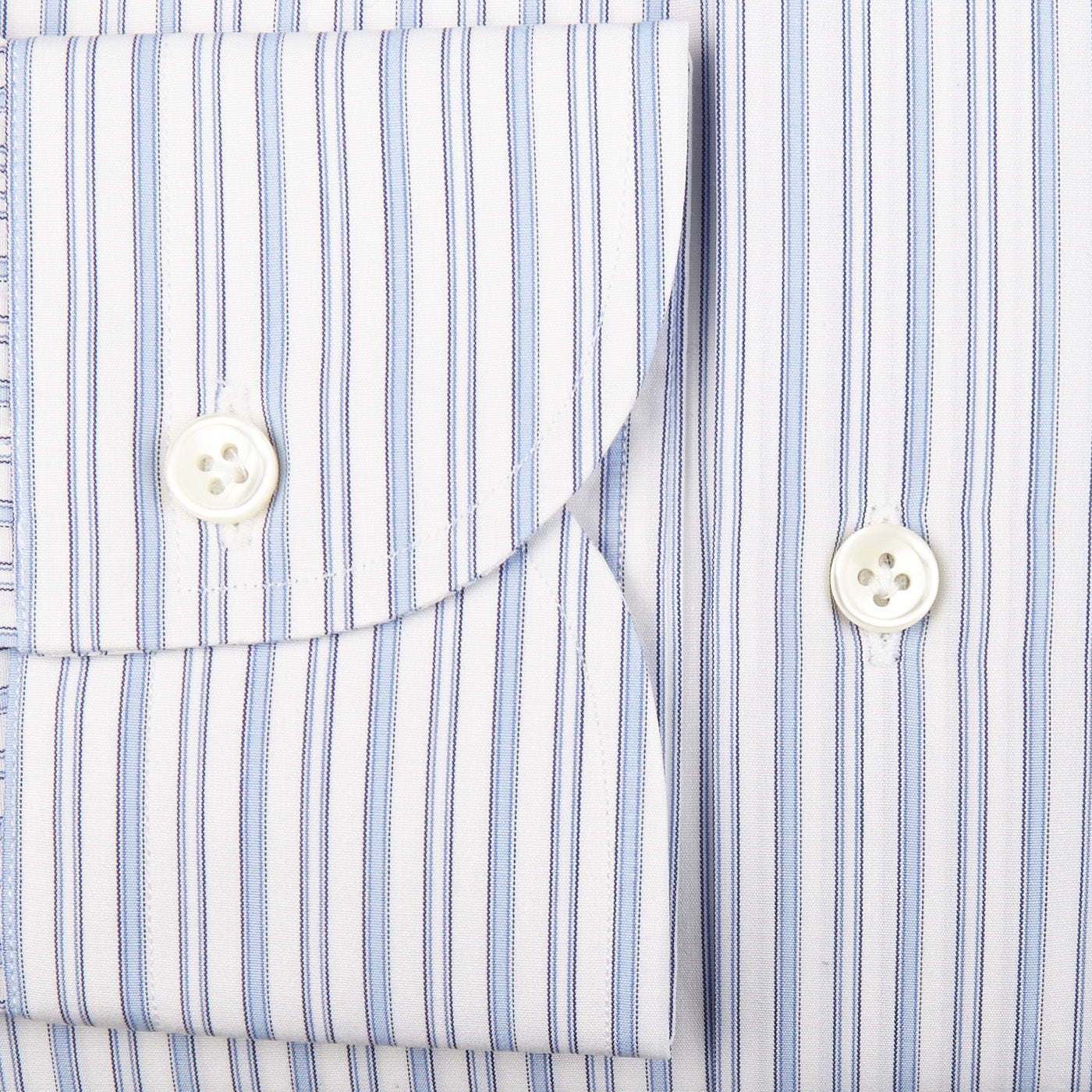 Mazzarelli White Vintage Striped Cotton BD Slim Shirt Cuff