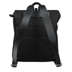 The Eclipse Black M/S Nylon Express Backpack by Mismo features a padded, waterproof recycled nylon design with adjustable straps, shown from the back. Ideal for urban everyday life.