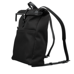 The Eclipse Black M/S Nylon Express Backpack by Mismo features a sleek, minimalist design with adjustable straps and a zippered main compartment. Crafted from waterproof recycled nylon, it's perfect for urban everyday life, offering both style and functionality.